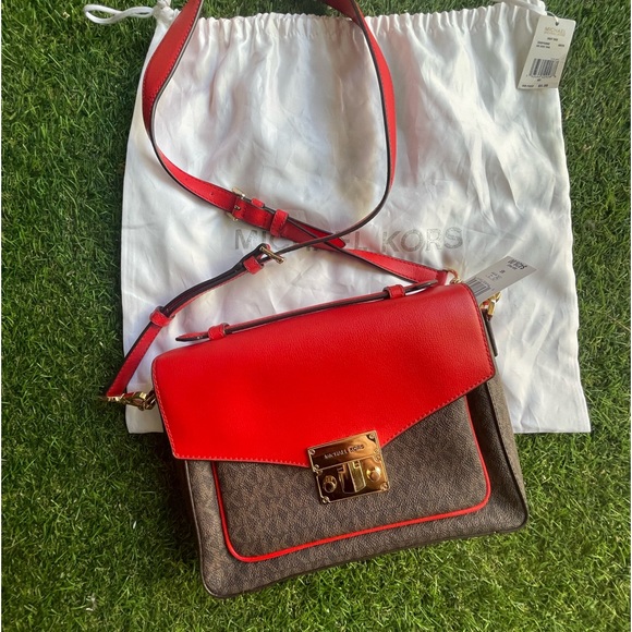 New Michael Kors red and brown purse